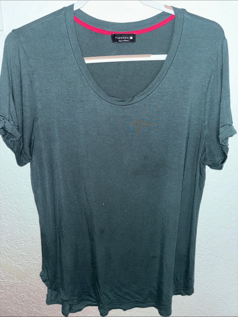 Paperoc Forest Green Rolled Sleeve Scoop Neck Tee